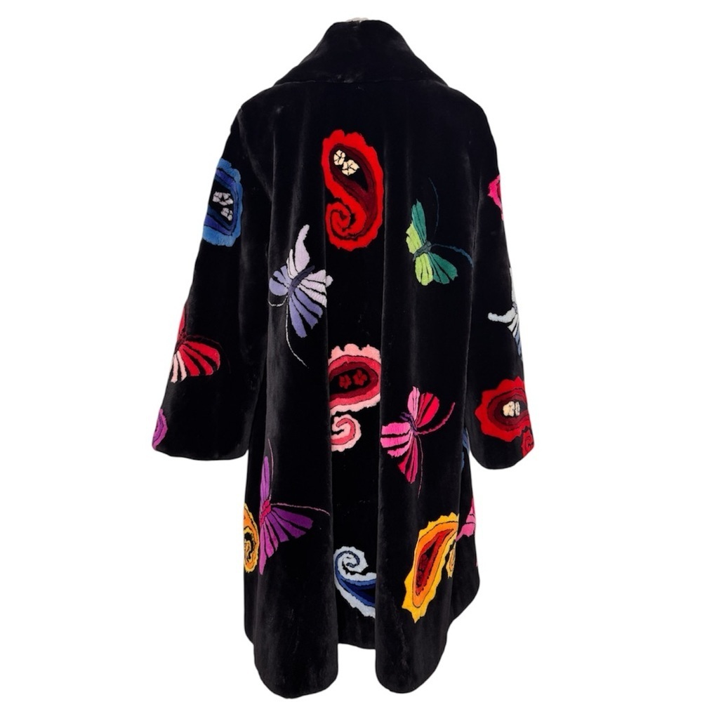 Authentic Zuki Sheared Real Beaver Coat with Butterfly & Paisley Motif - RARE - Picture 6 of 12
